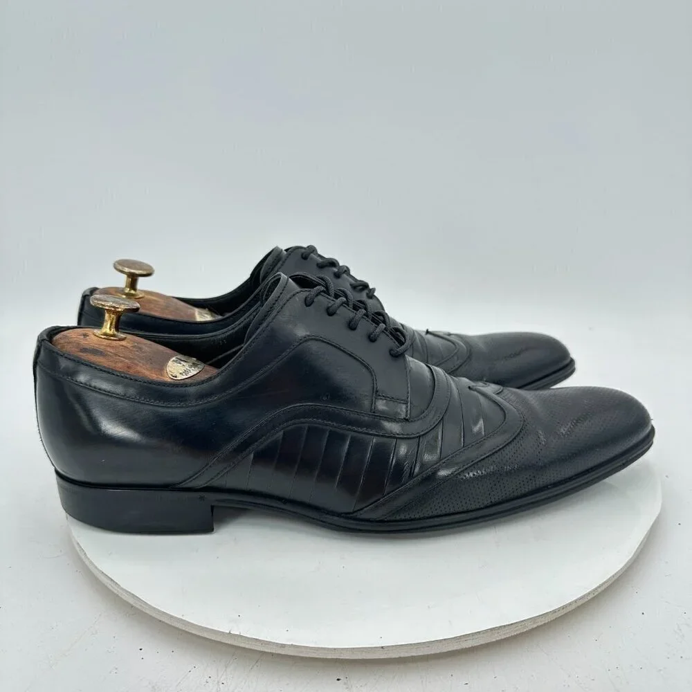 Dolce & Gabbana Men Size 8 Black Genuine Leather Lace Up Derby Dress Shoes